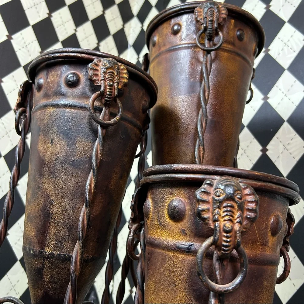 Primitive-Modern Sculptural Floor Vessels Totemic Metal Forms on Forged Stands‎ - Picture 7 of 17